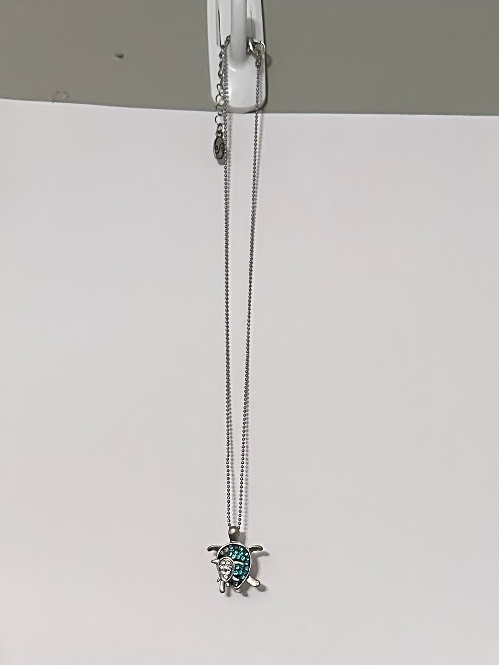 Turtle Pendant Necklace in Silver with Teal Accents